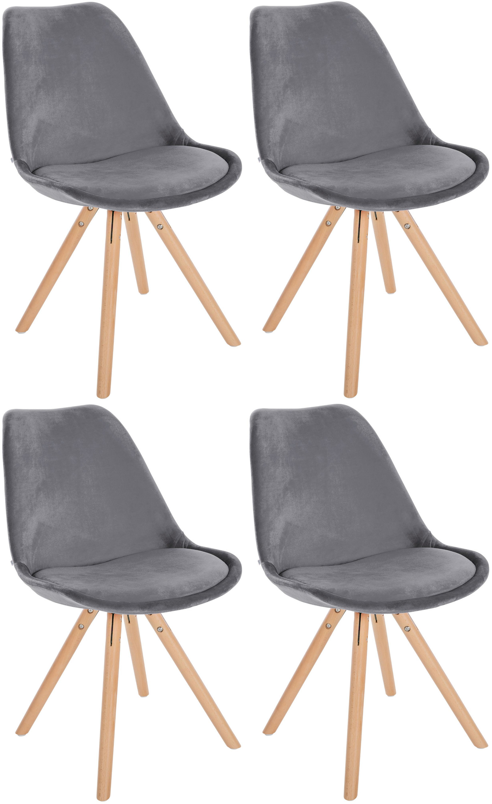 Lot de 4 chaises de salle à manger Sofia en velours Pieds en bois