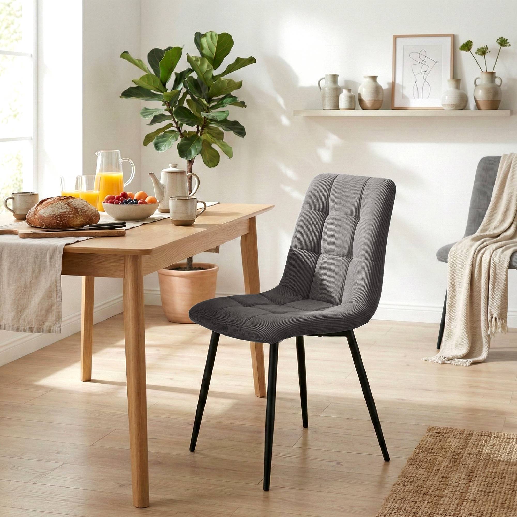 Lot de 2 chaises de salle a manger Antibes en velours cotele