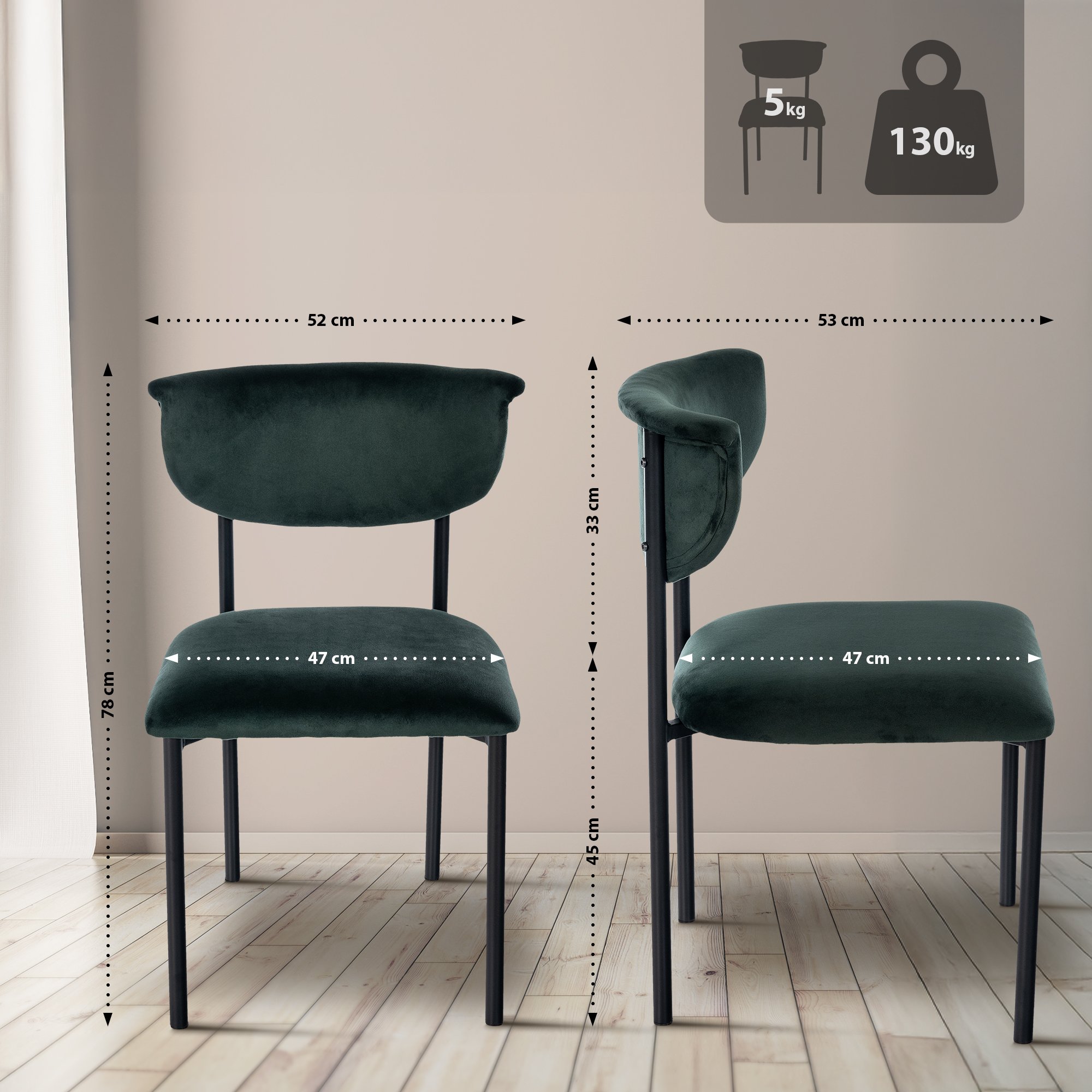 Lot de 2 chaises de salle à manger Gambell en velours