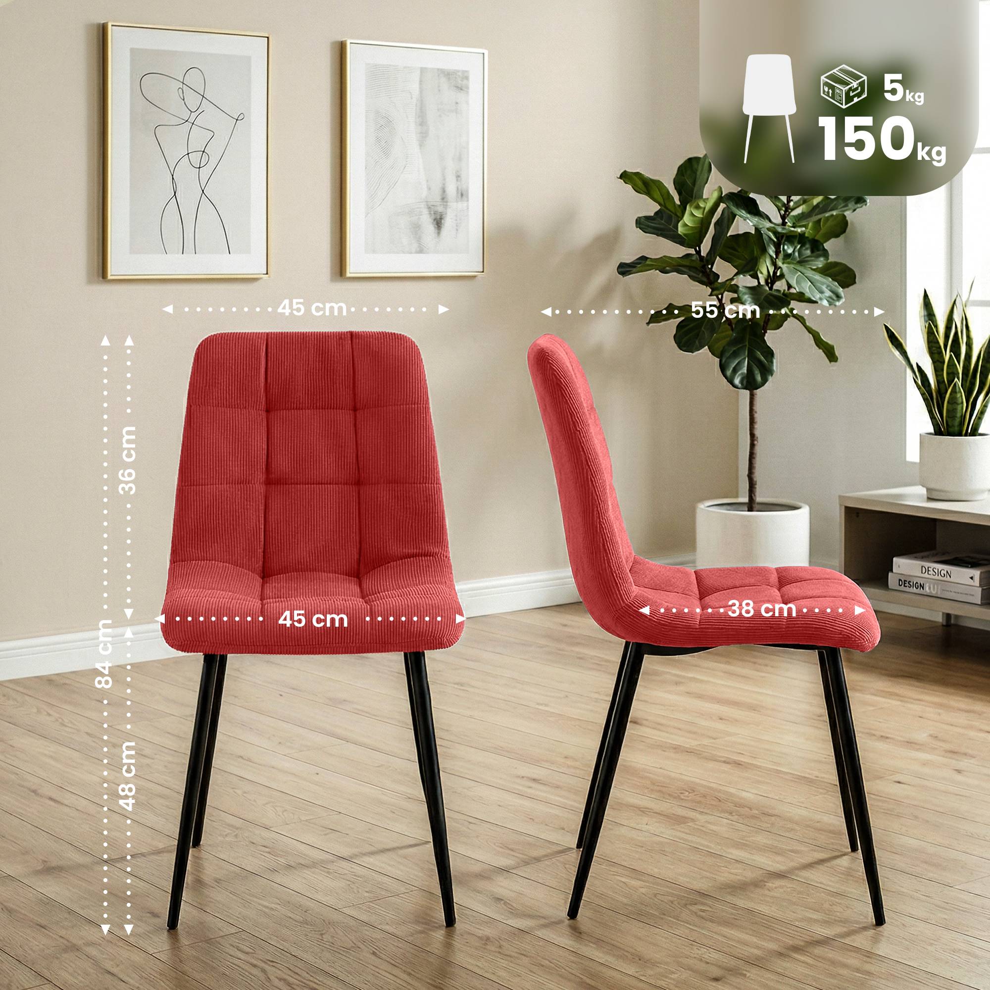 Lot de 2 chaises de salle a manger Antibes en velours cotele