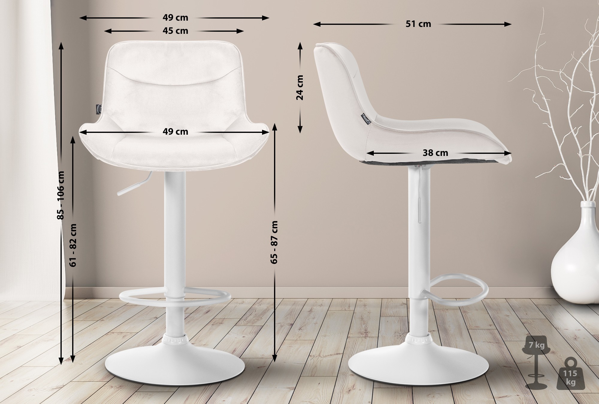 Tabouret de bar Vonore velours