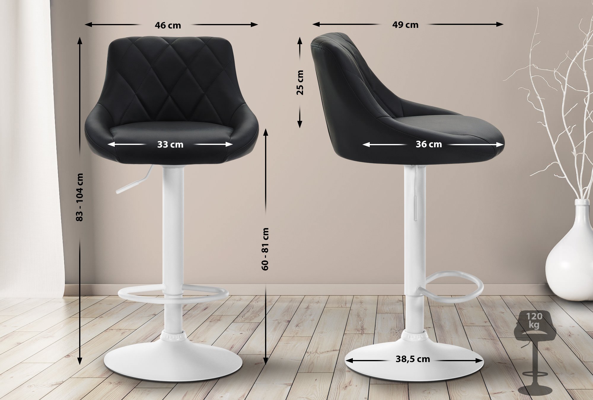 Tabouret de bar Lazio en similicuir avec pied en métal