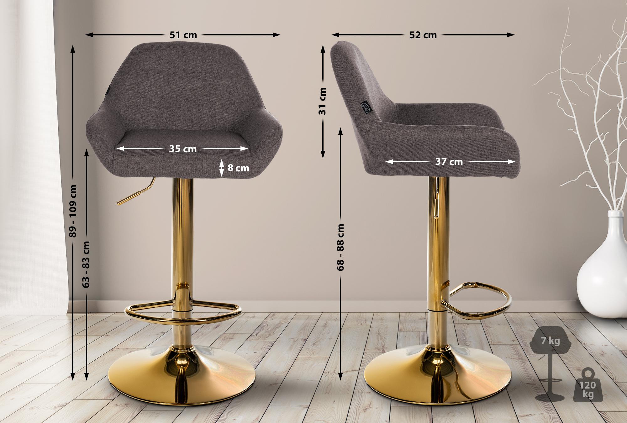 Lot de 2 tabourets de bar Braga Gold tissu