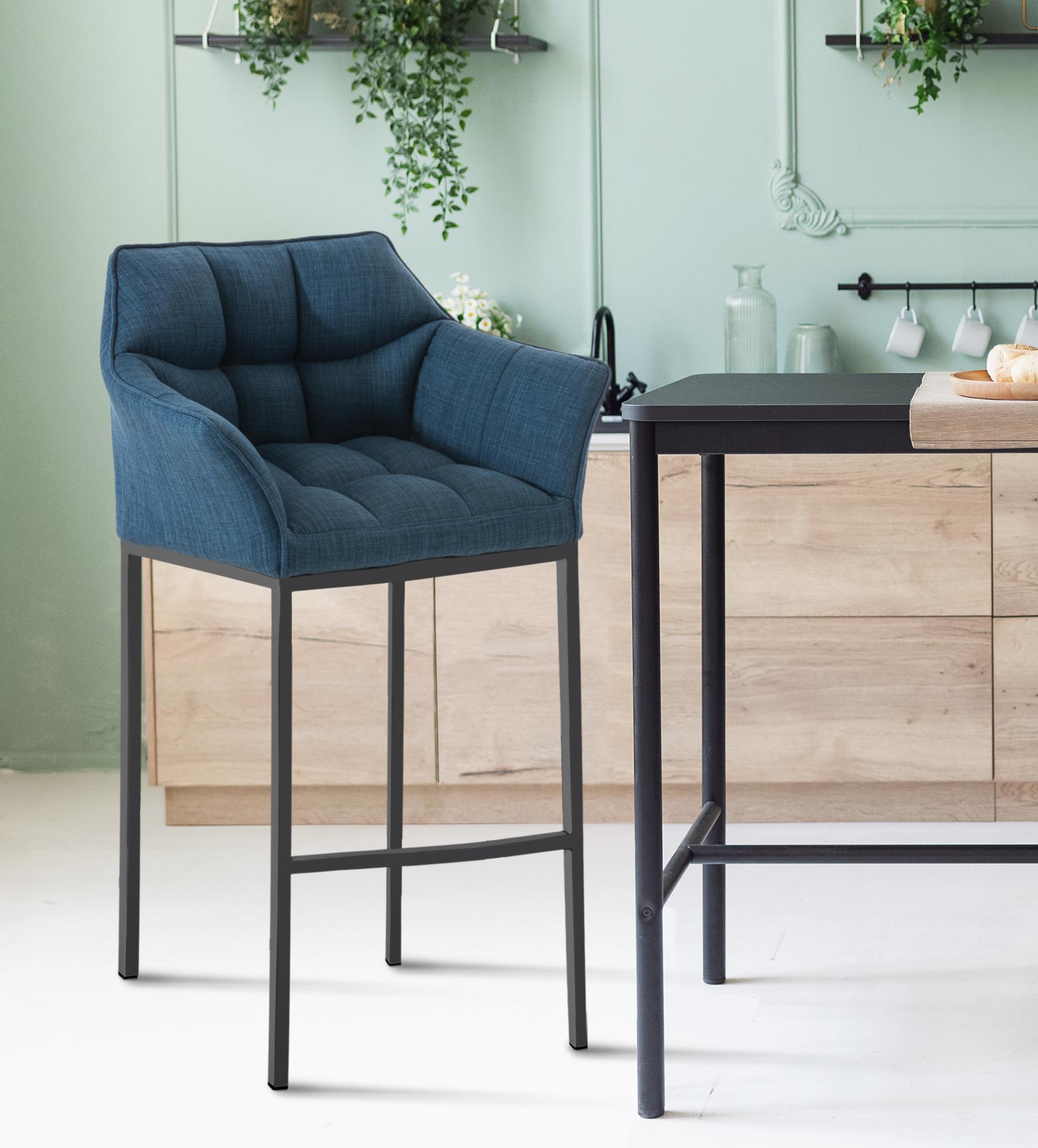 Lot de 2 tabourets de bar Damaso en tissu avec piètement à quatre pieds