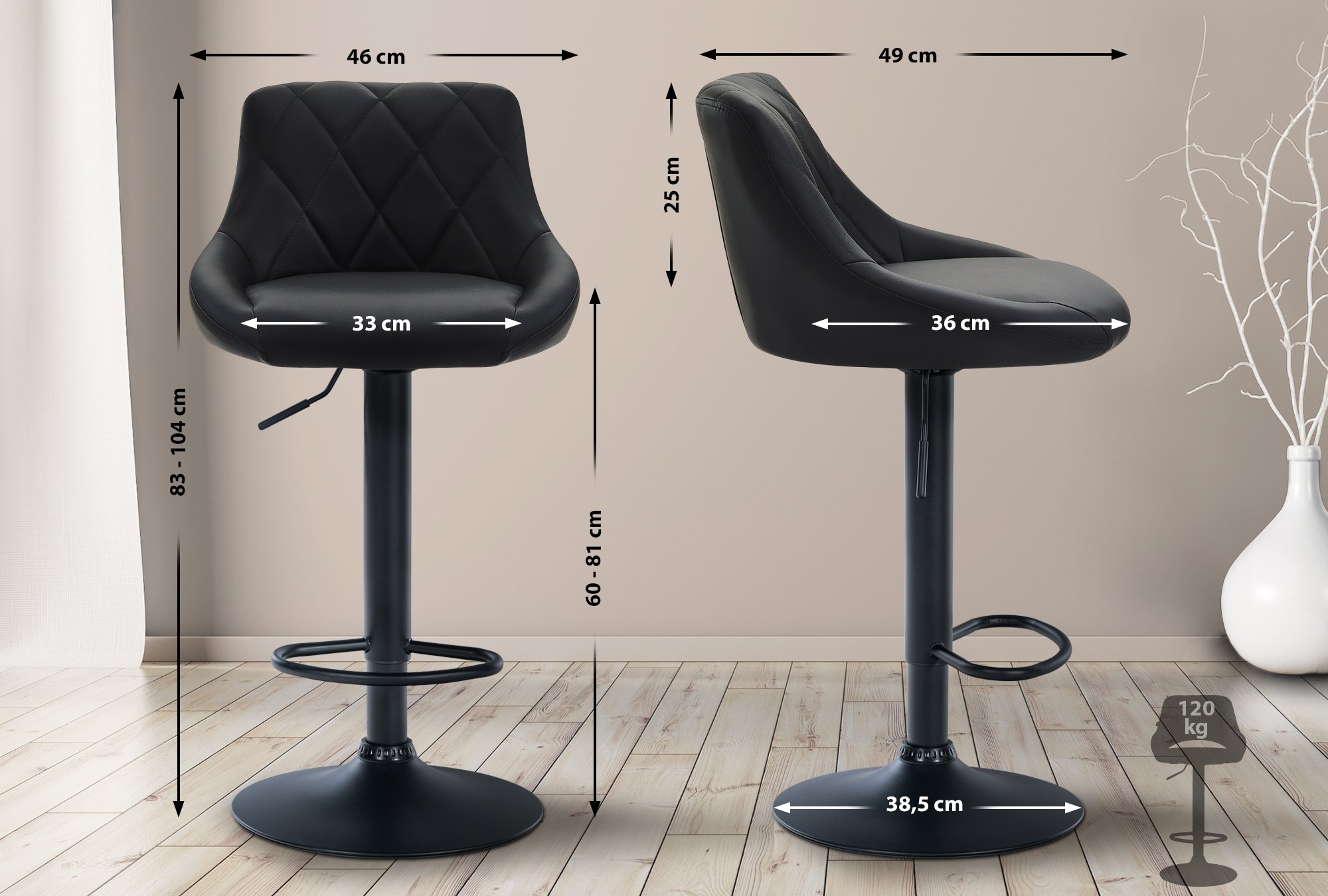 Tabouret de bar Lazio en similicuir avec pied en métal