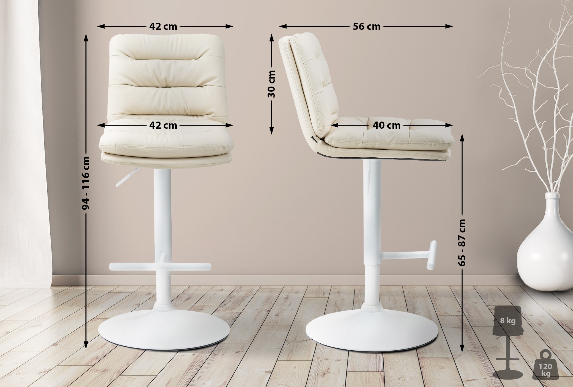 Lot de 2 tabourets de bar Damar en similicuir