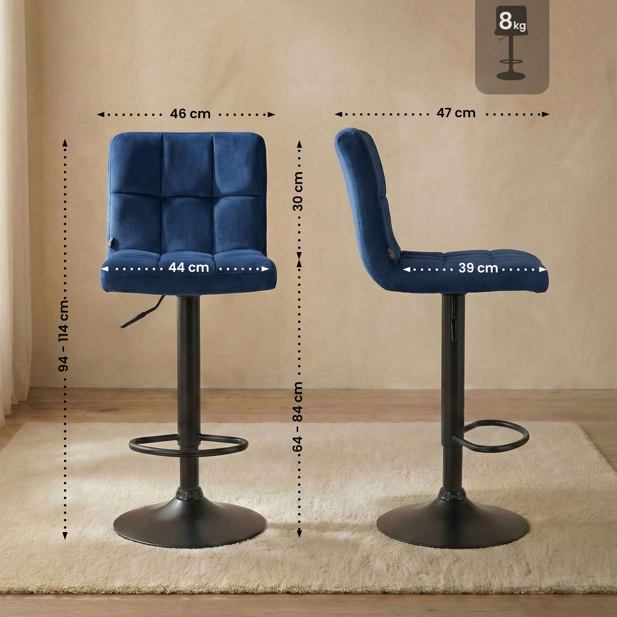 Tabouret de Bar Peru Velours