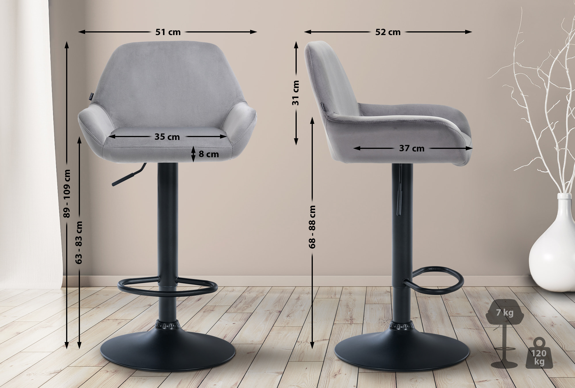 Ensemble de 2 tabourets de bar Braga en velours