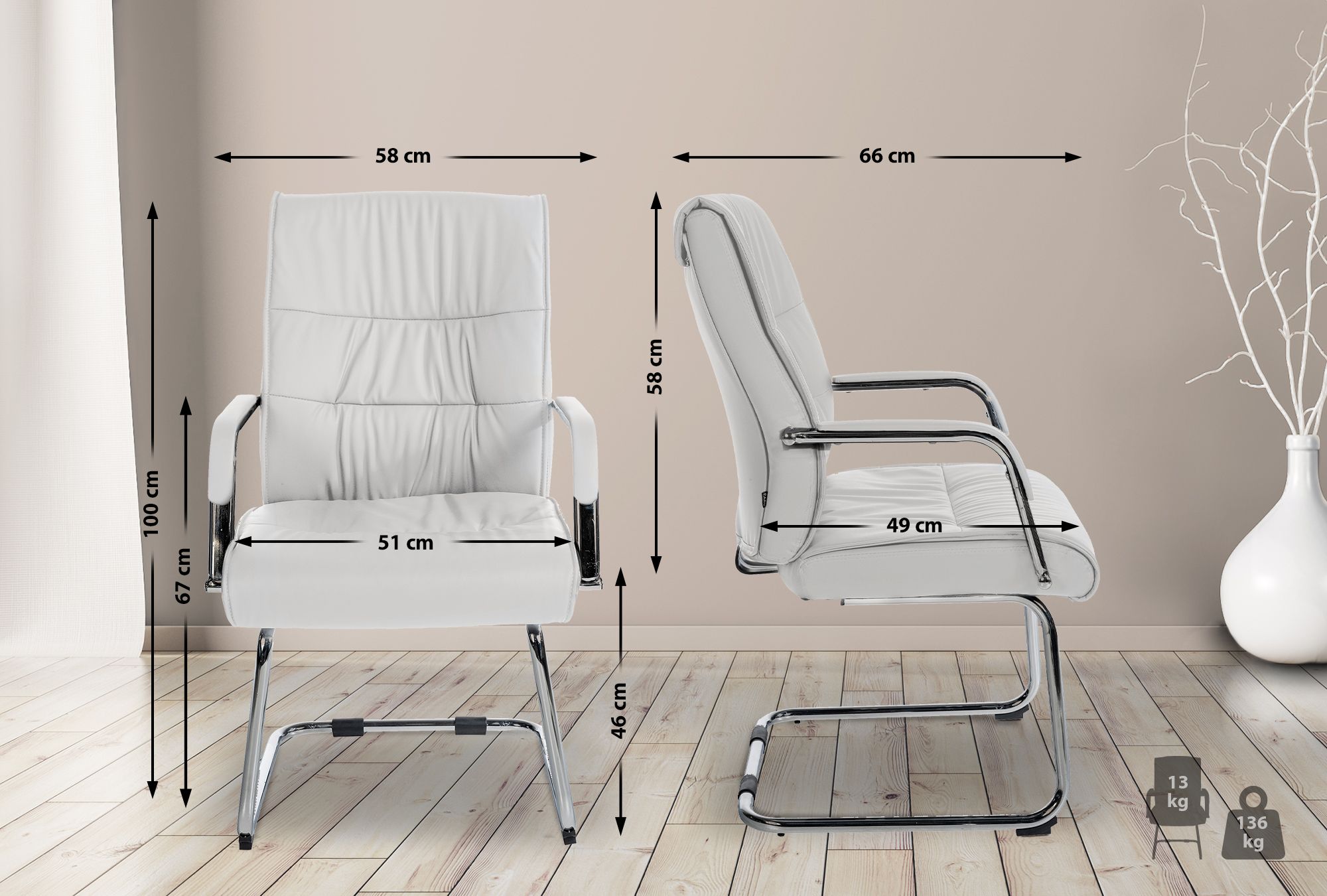 Lot de 2 Chaises Cantilever Sievert en similicuir avec accoudoirs