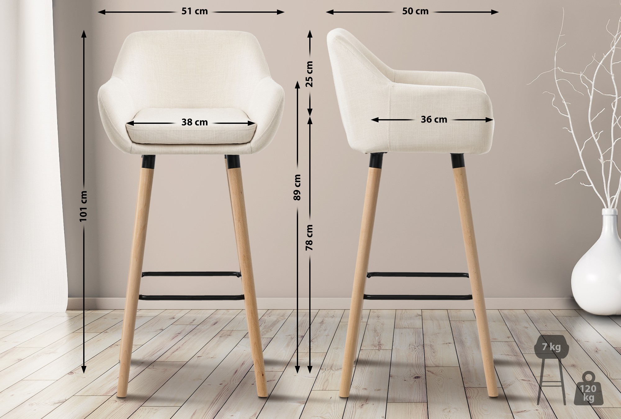 Tabouret de bar Grant en tissu