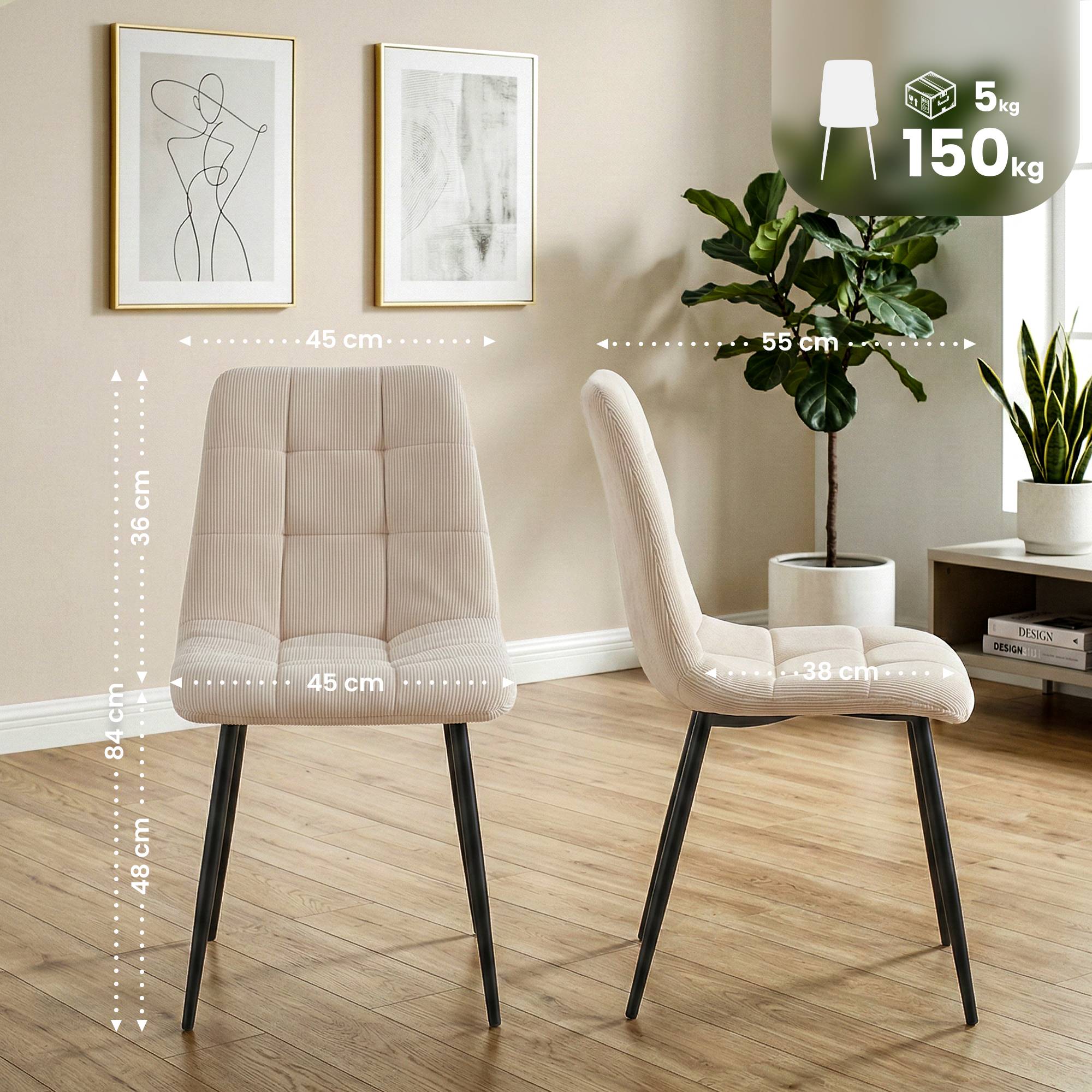Lot de 2 chaises de salle a manger Antibes en velours cotele