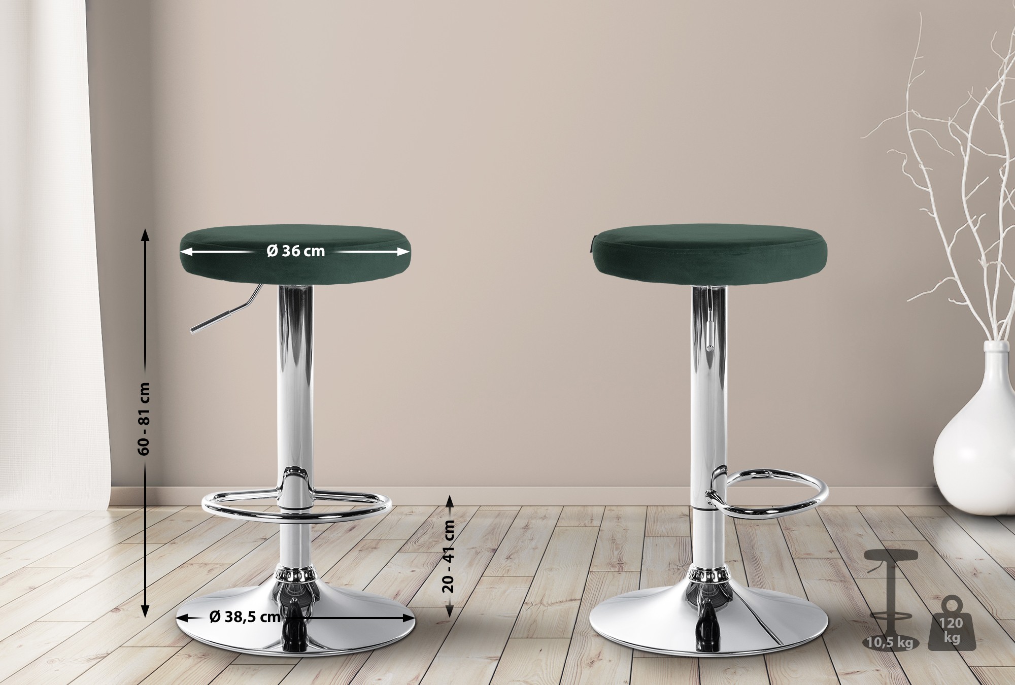 Lot de 2 tabourets de bar Ponte velours