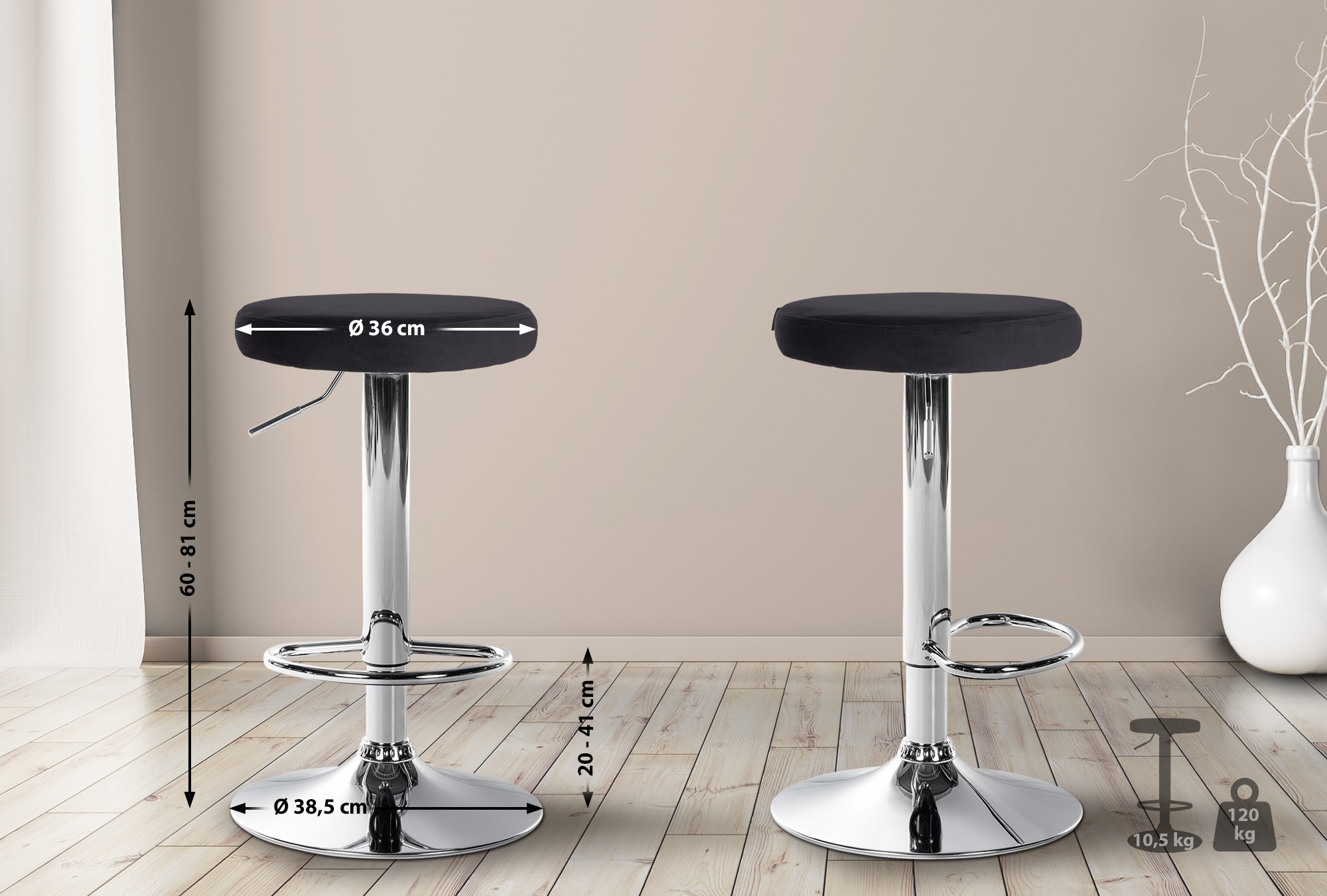 Lot de 2 tabourets de bar Ponte velours