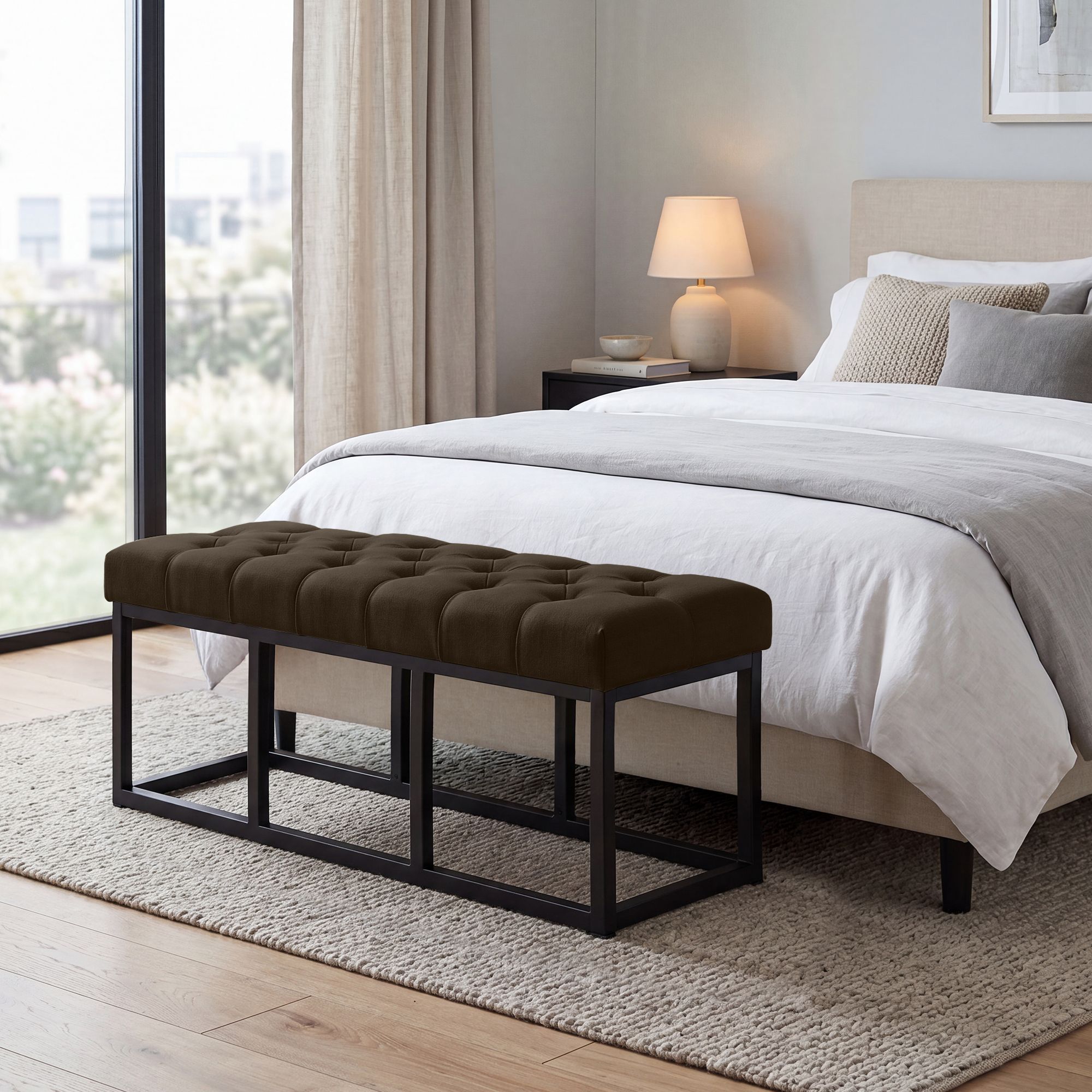 Banc Amun en tissu avec structure noire