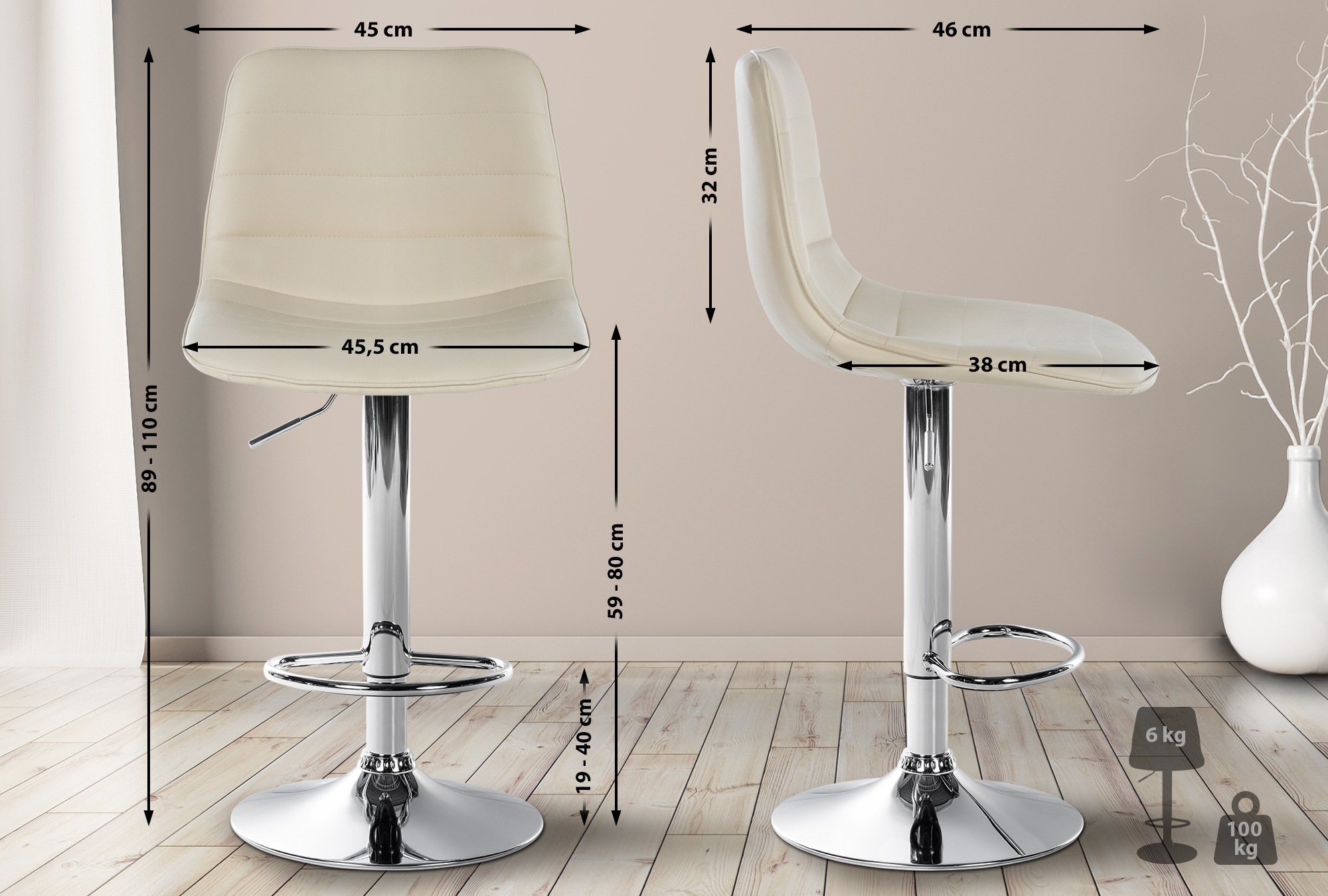 Tabouret de bar Lex en Similicuir Pied trompette en Métal