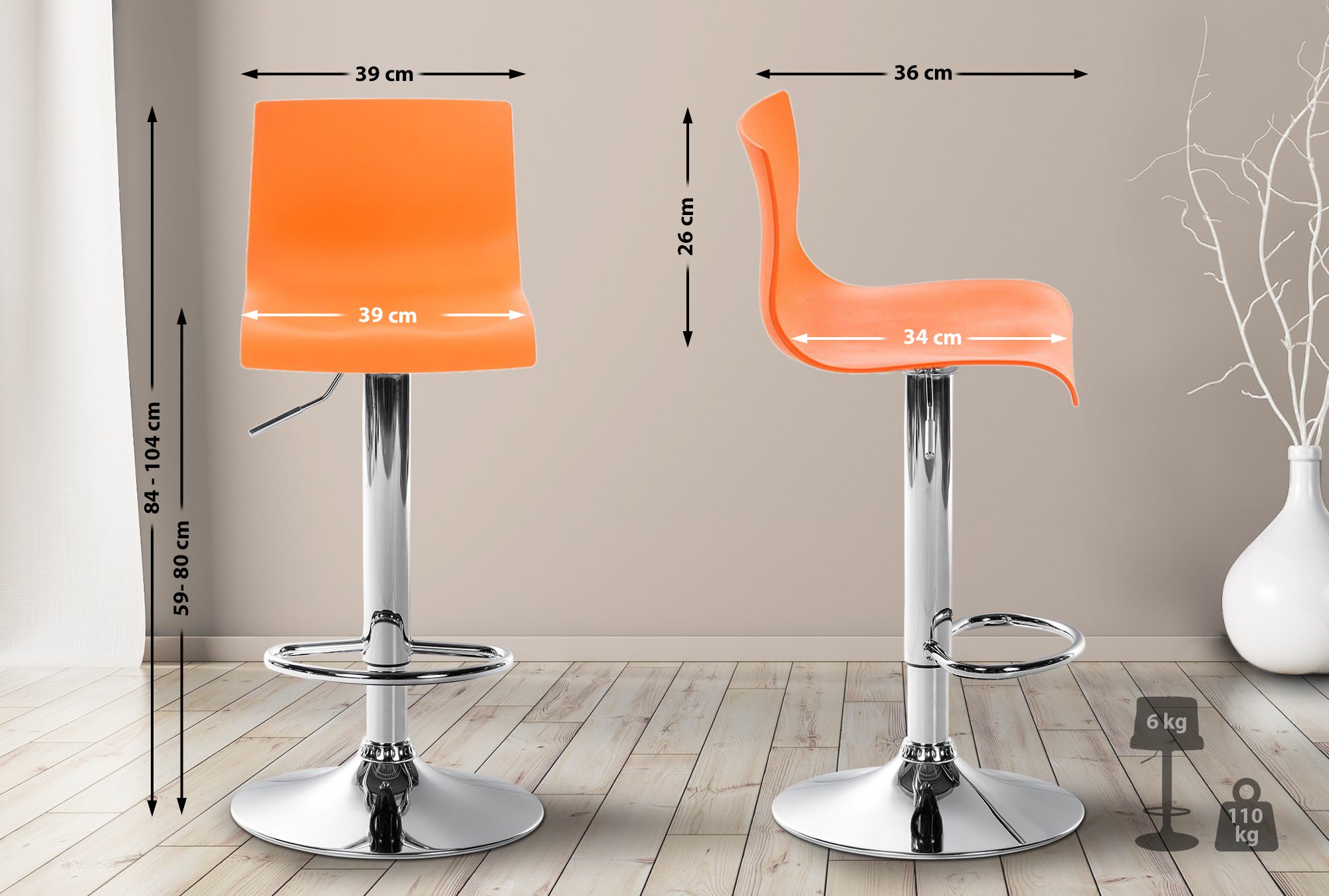 Tabouret de bar Hover Réglable en Hauteur Assise Plastique