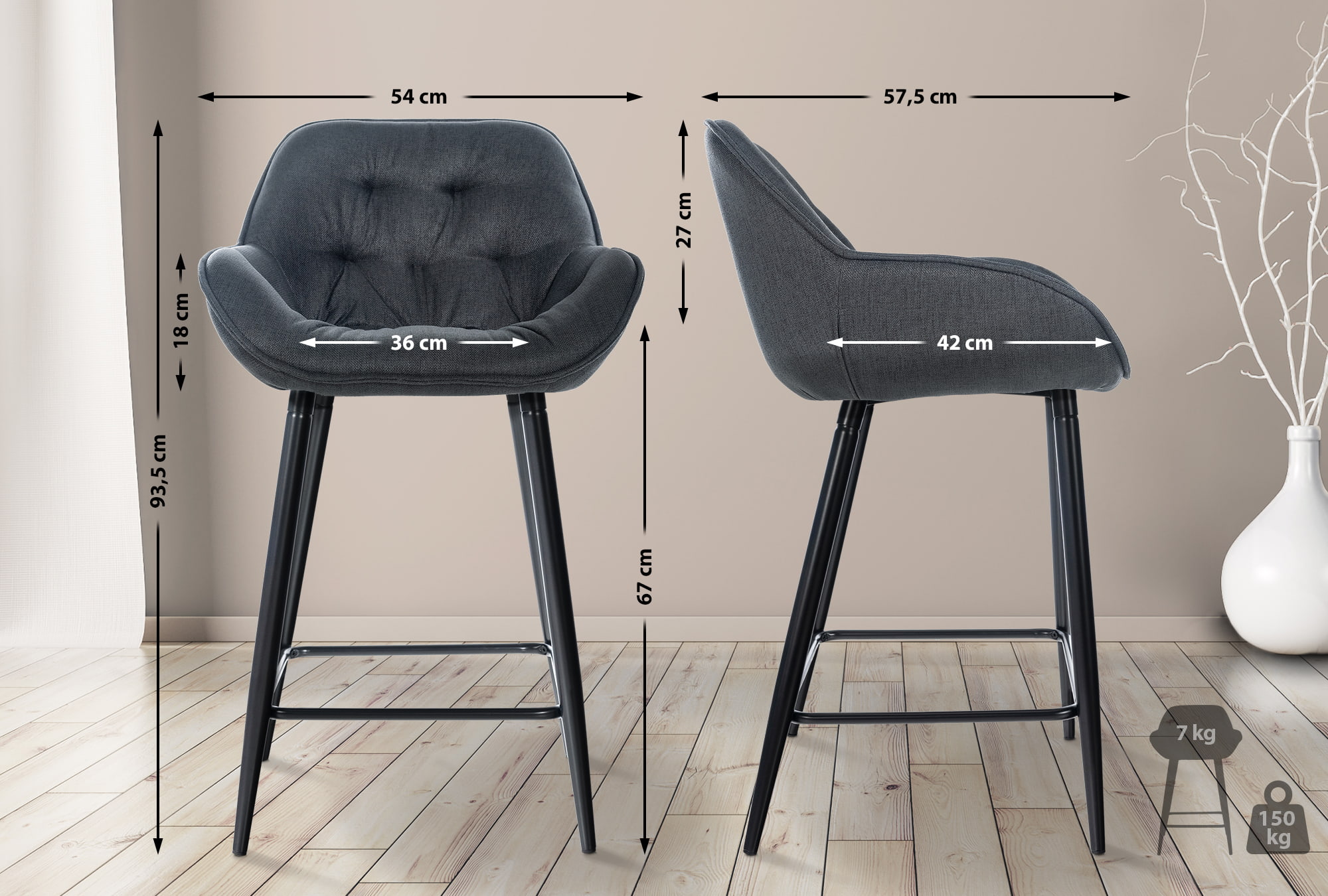 Lot de 2 Tabourets de bar Gibson avec Pieds en Métal