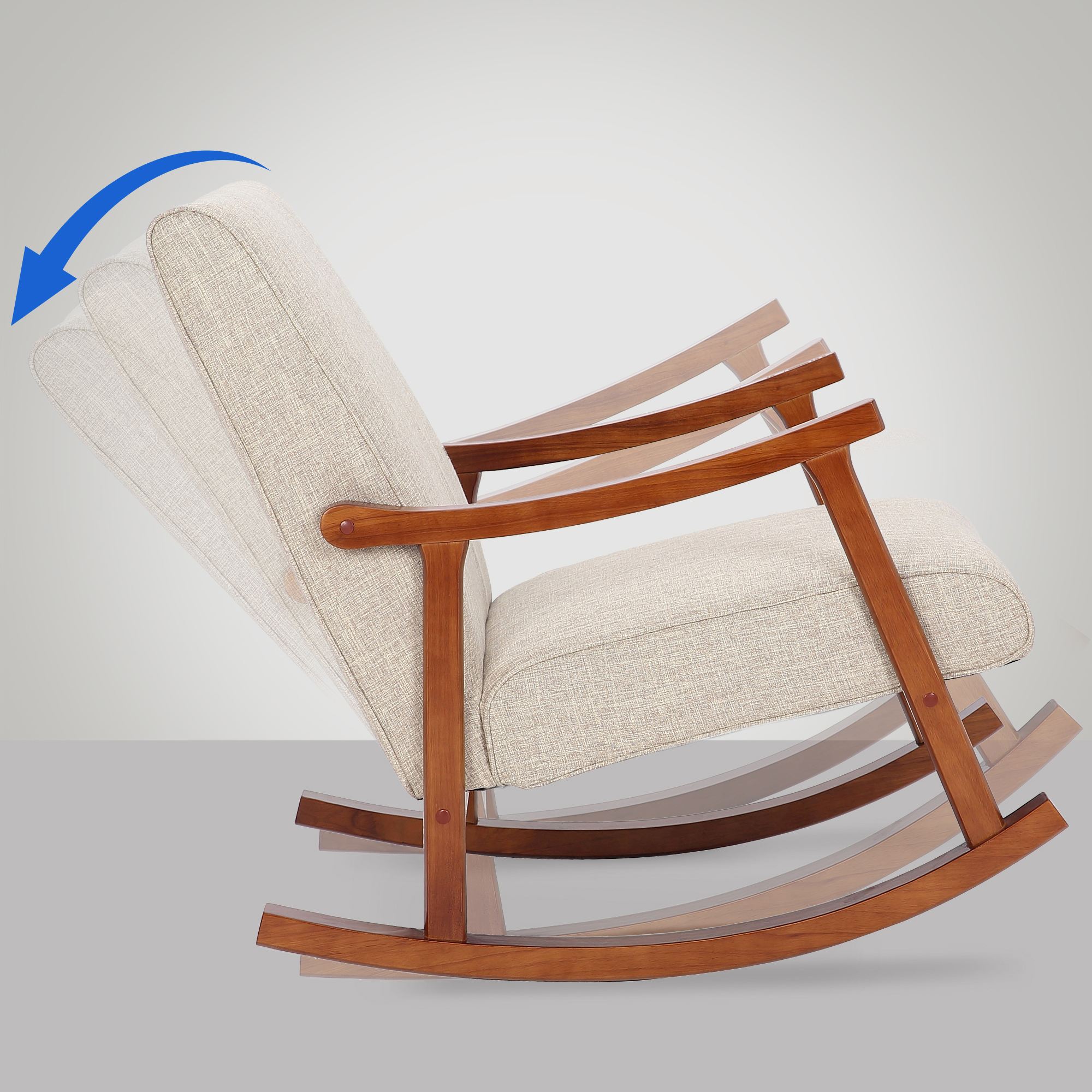 Chaise à bascule Morelia en tissu avec pieds Noyer