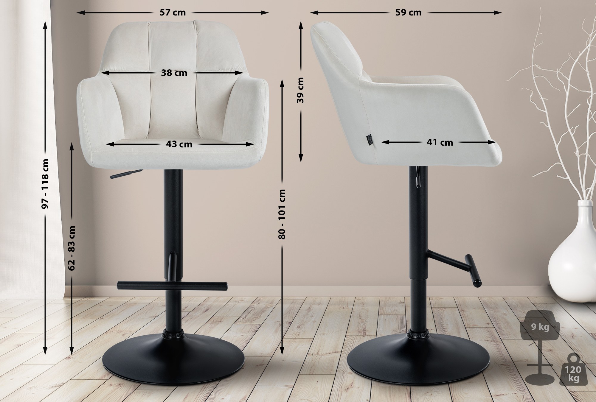 Tabouret de bar Natoma velours