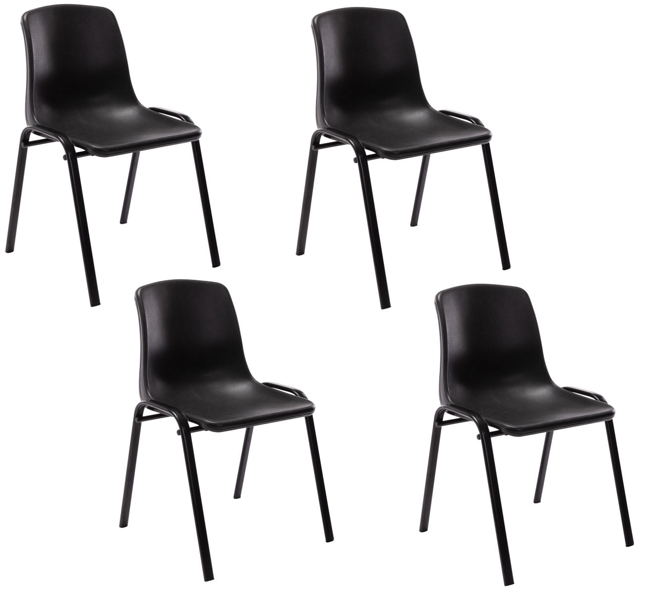 Lot de 4 chaises empilables Nowra avec assise en plastique et Pieds en métal noir mat