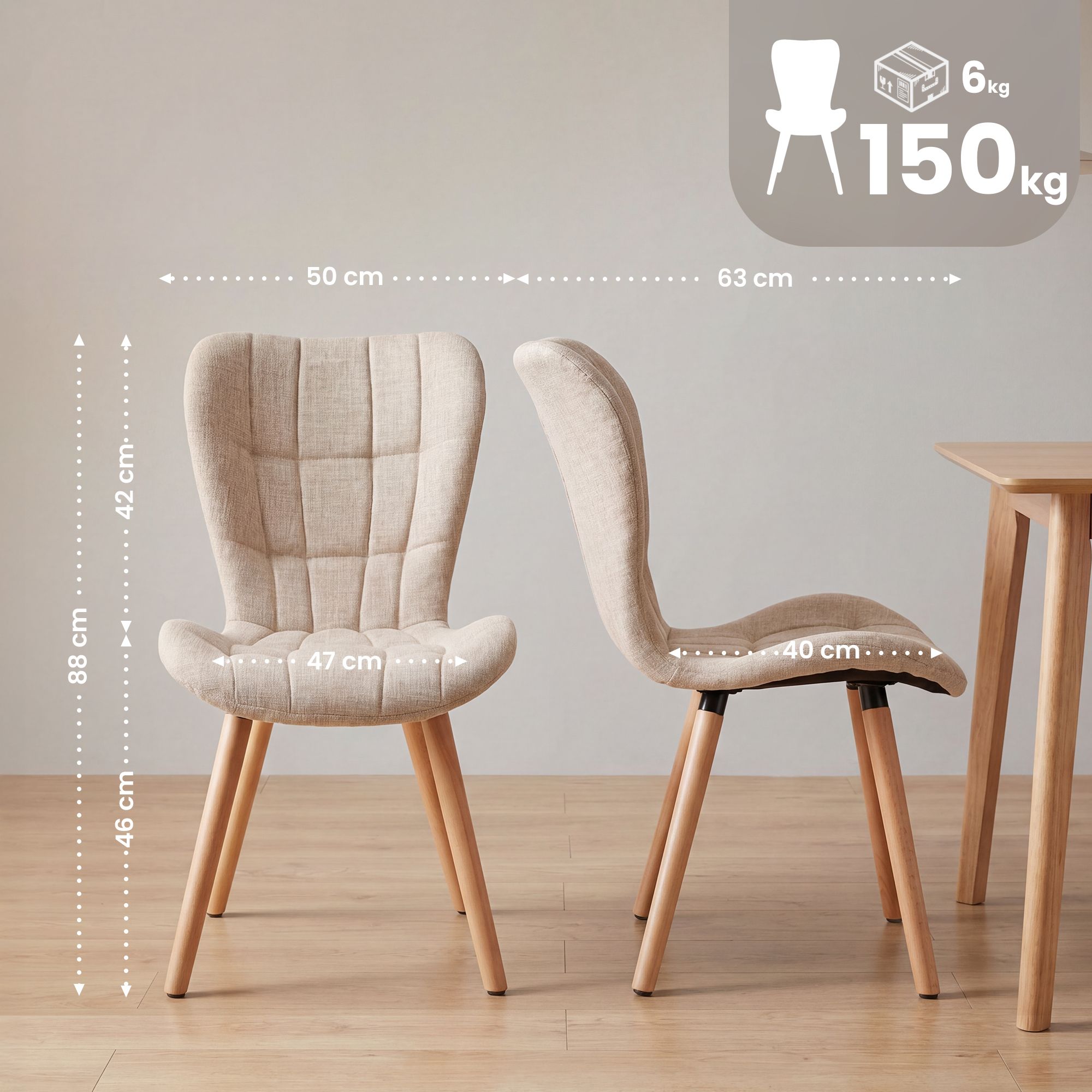 Lot de 4 chaises de salle a manger Elda en tissu