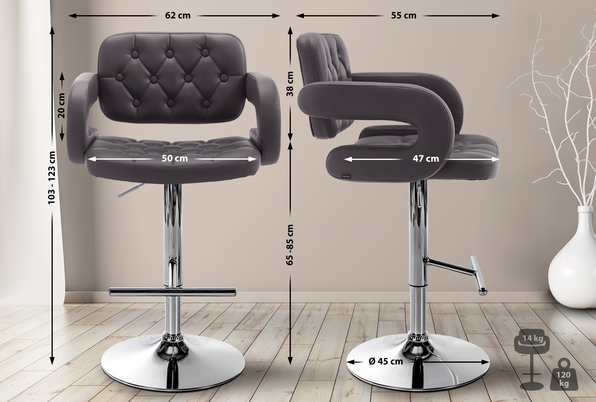 Tabouret de bar Dublin similicuir avec pied en métal