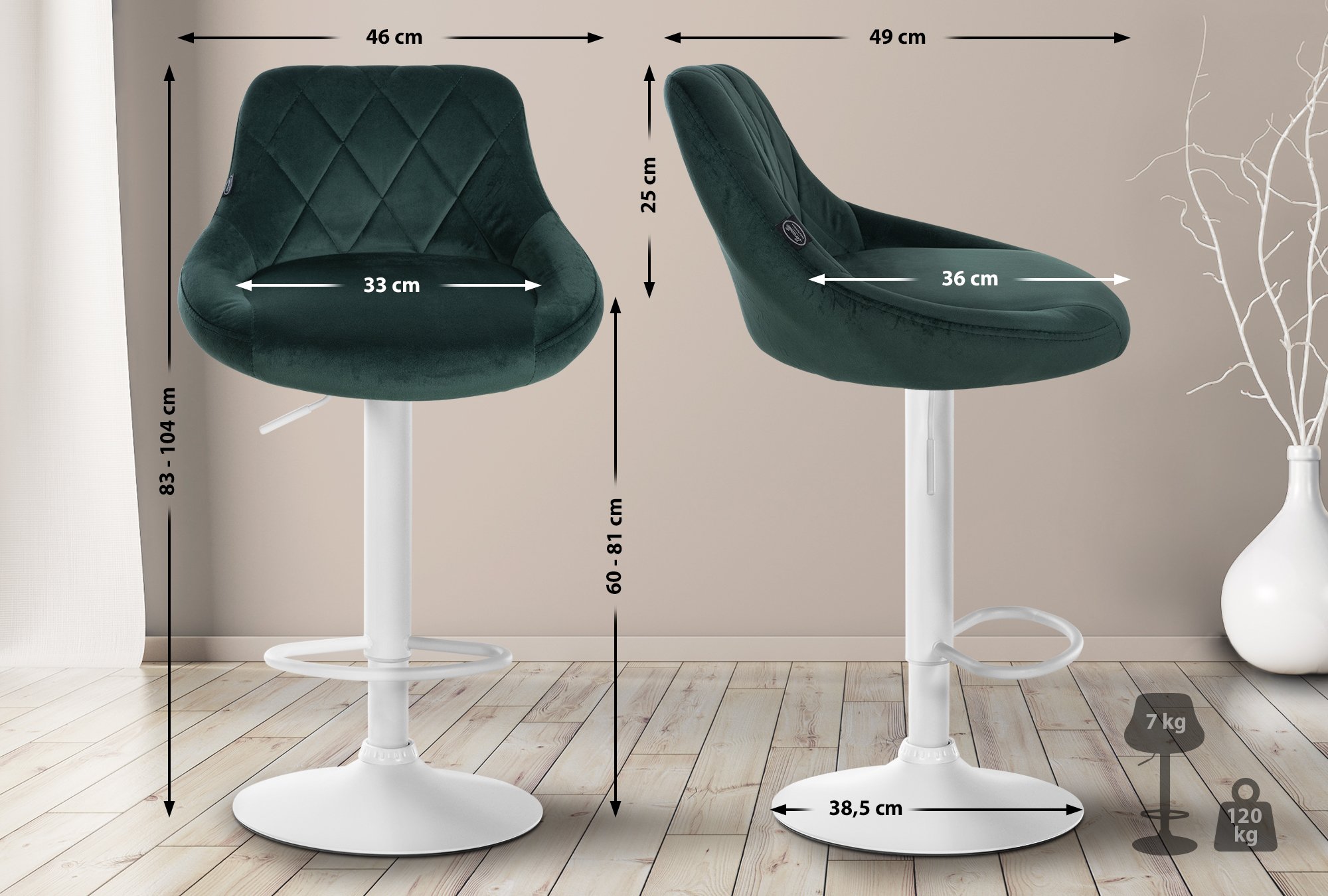 Lot de 2 tabourets de bar Lazio velours