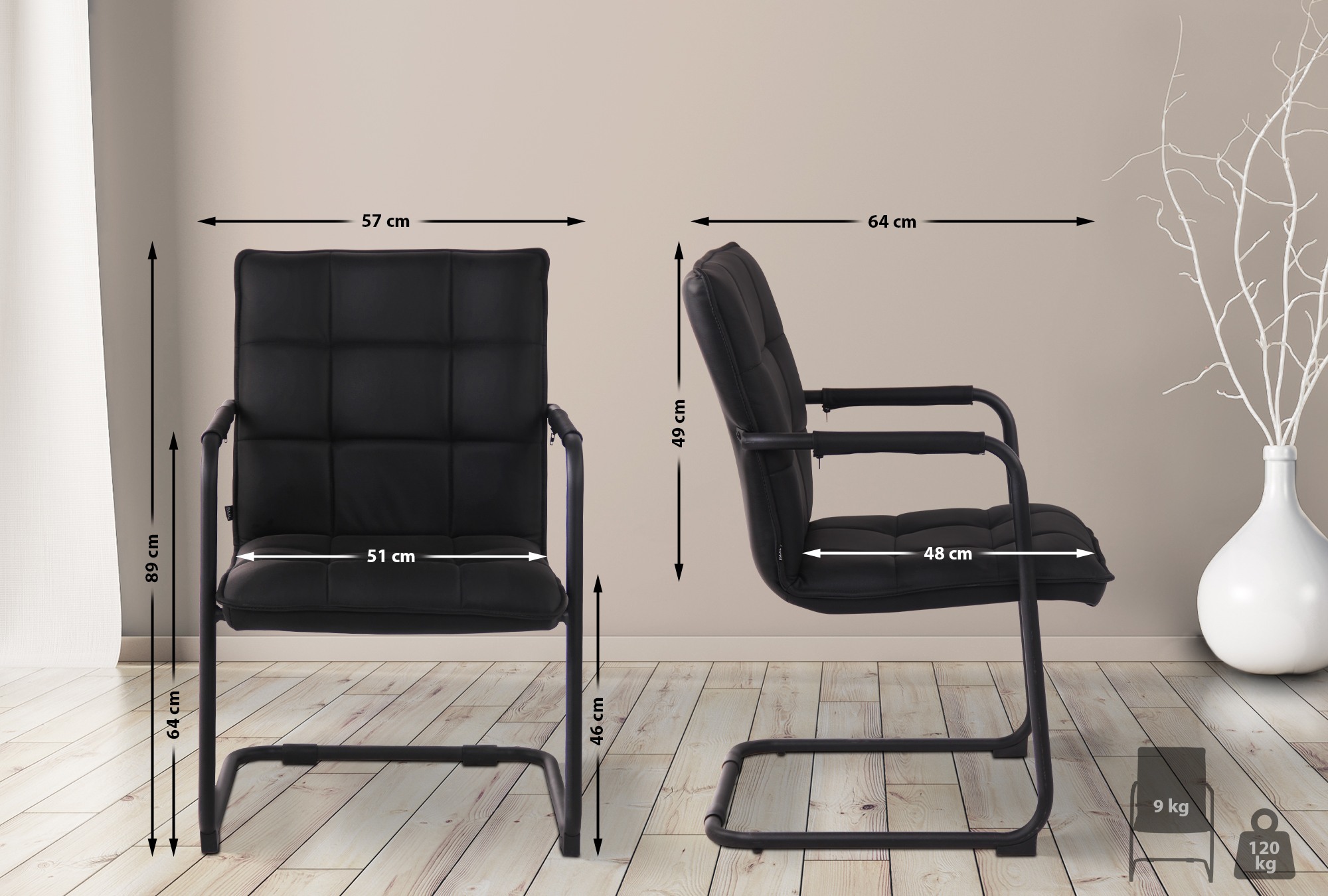 Chaise Cantilever Gandia en Véritable Cuir