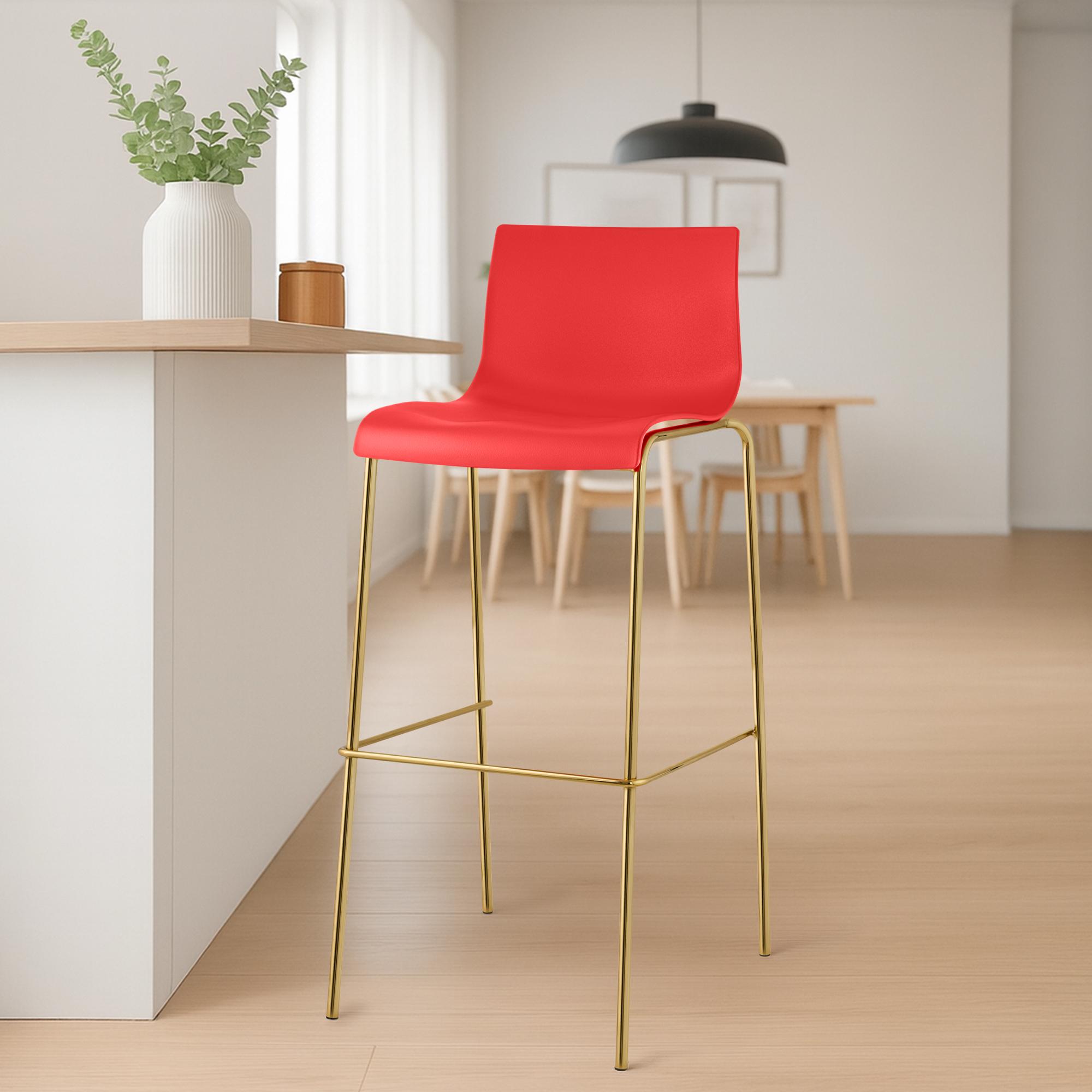 Tabouret de bar Hover plastique piètement 4 pieds or