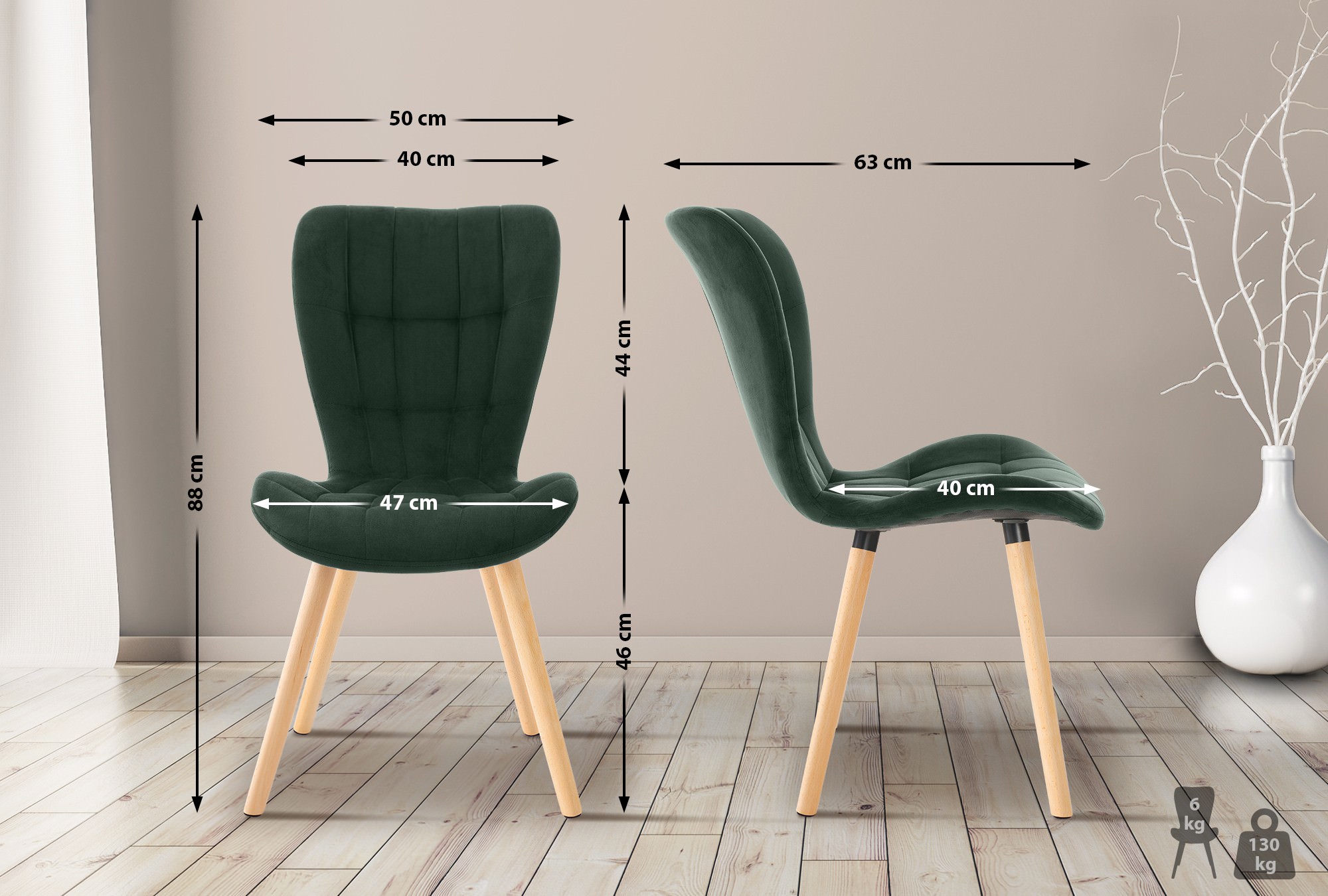 Lot de 2 chaises de salle à manger Elda