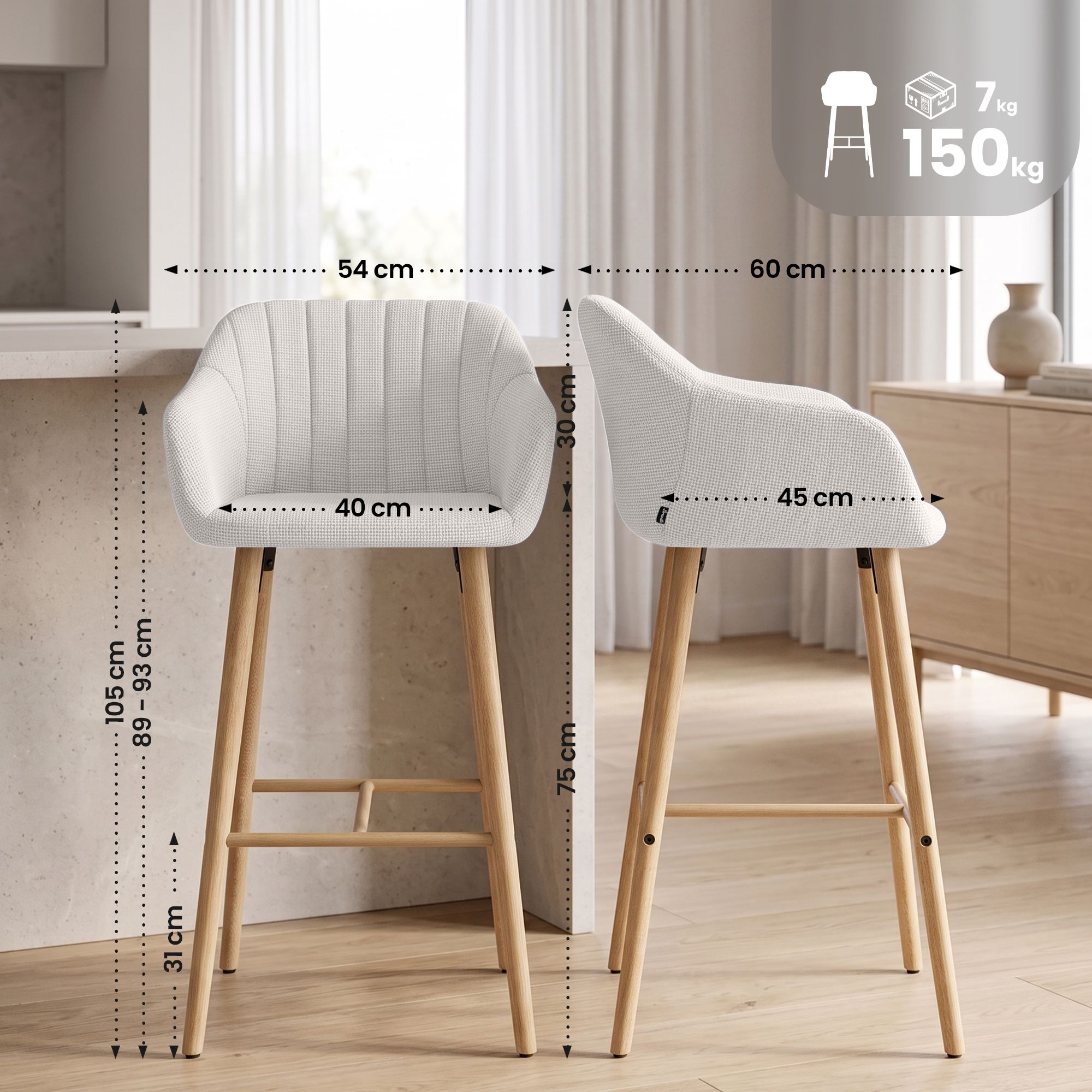 Tabouret de bar Ando tissu